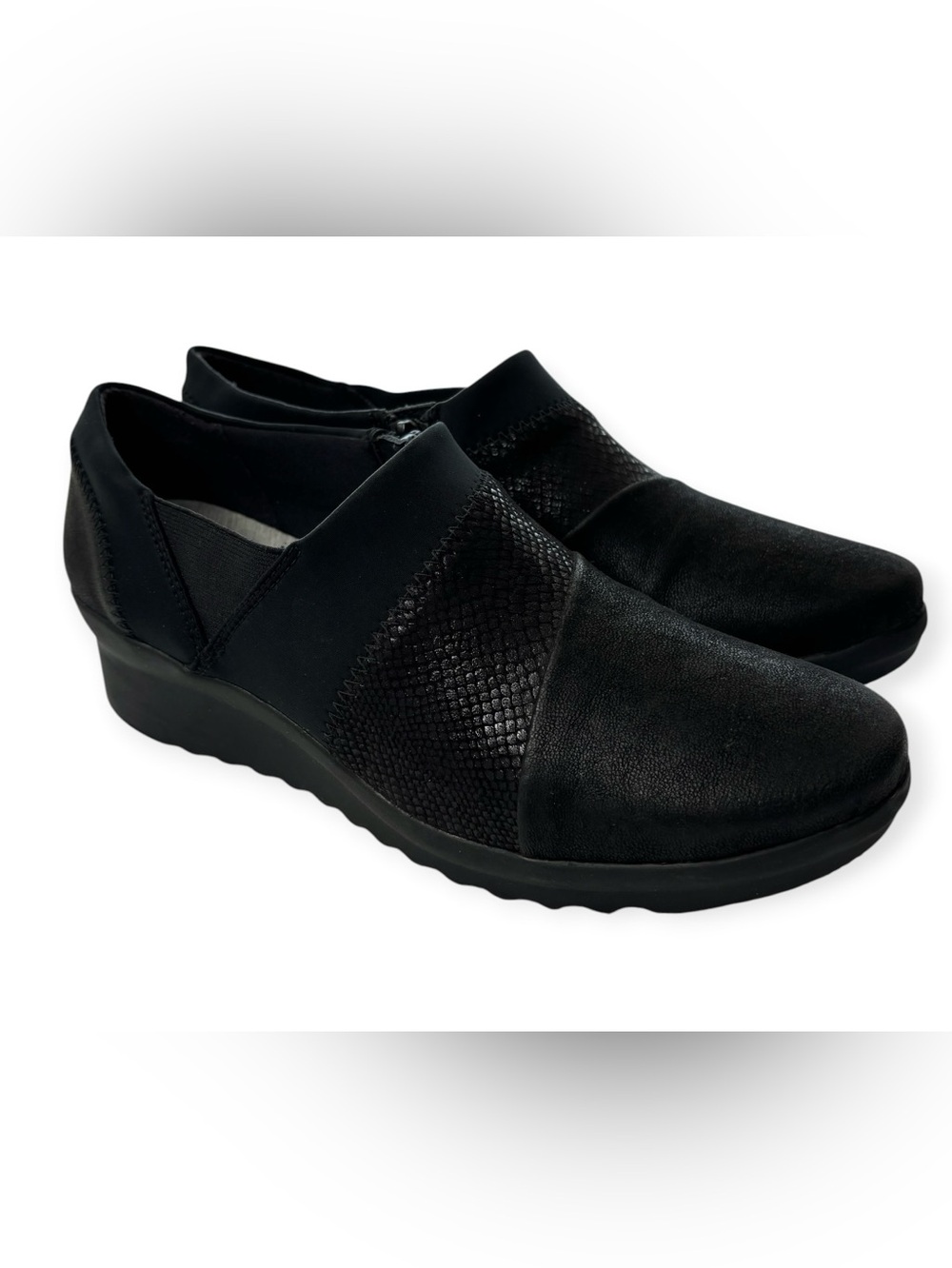Clarks Cloudsteppers Caddell Denali Black Wedge Comfort Shoes Women Size 9 M
